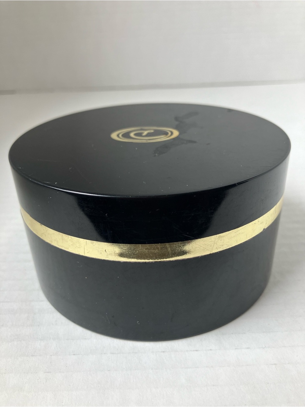 Tabu Dusting Powder Empty Black and Gold Round Container